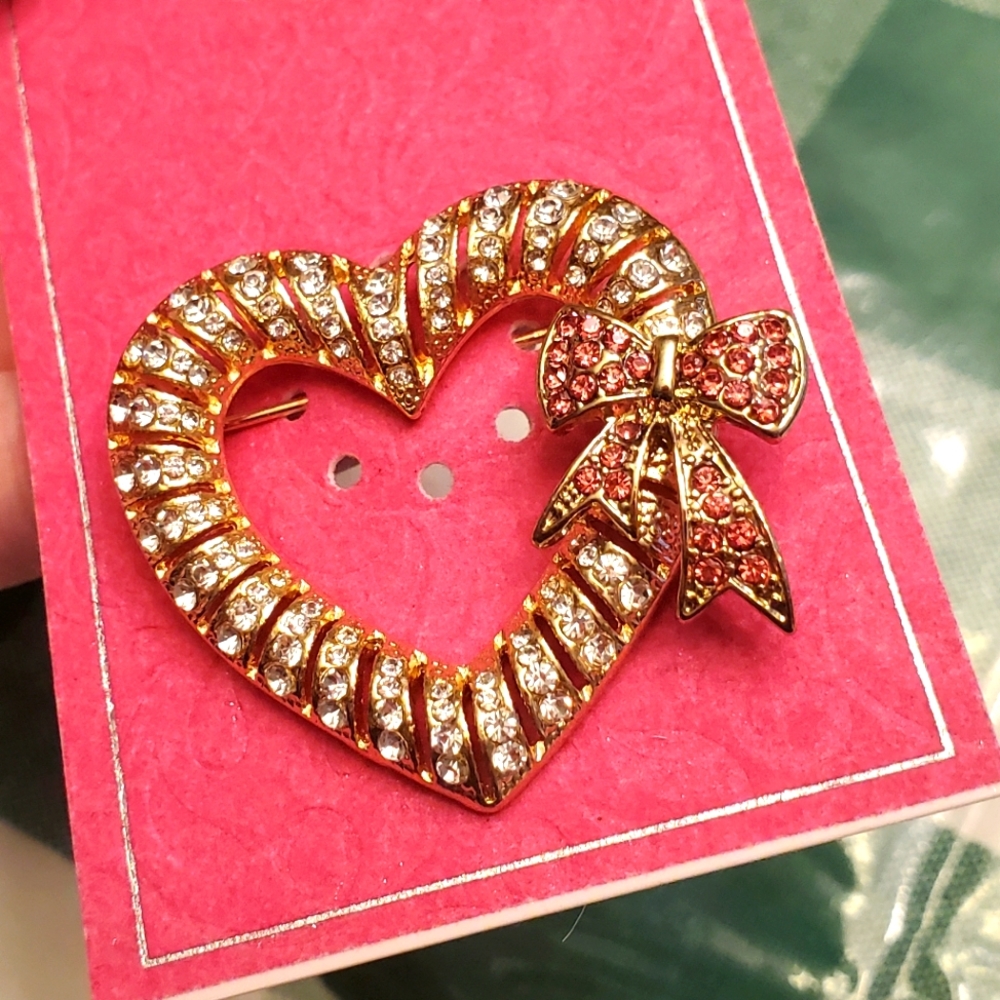 Holiday Lane for Macy's Gold-Tone Pave Heart & Bow Pin